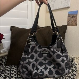 Coach Black and Gray Monogram Shoulder Bag